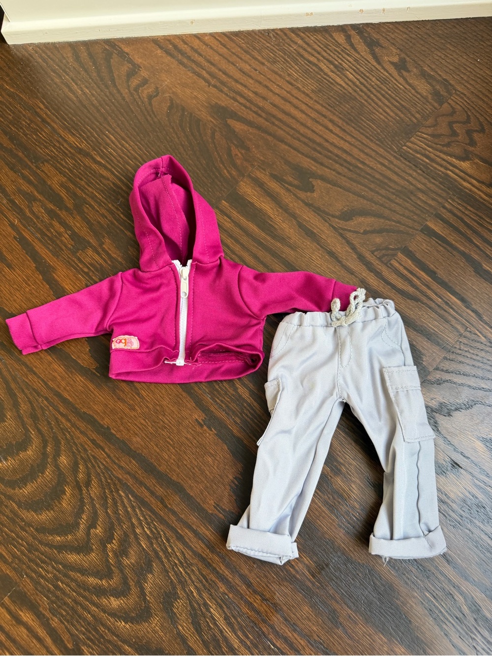 Our Generation dark Pink Hoodie and unbranded Gray Pants for 18" dolls